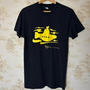 Vintage 80s The Beatles Tee Yellow Submarine Band Shirt Black Retro Rock Size M